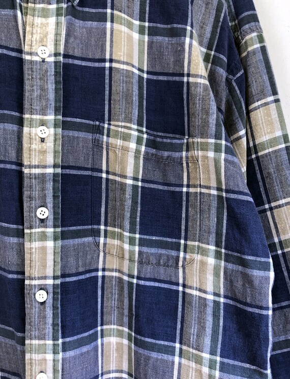 Vintage Mens Plaid Shirt | 90s Linen & Cotton But… - image 3
