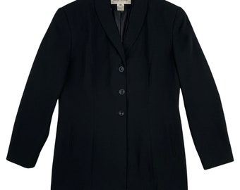 Blazer noir vintage pour femme, grande taille | Veste-manteau sport en crêpe des années 1990