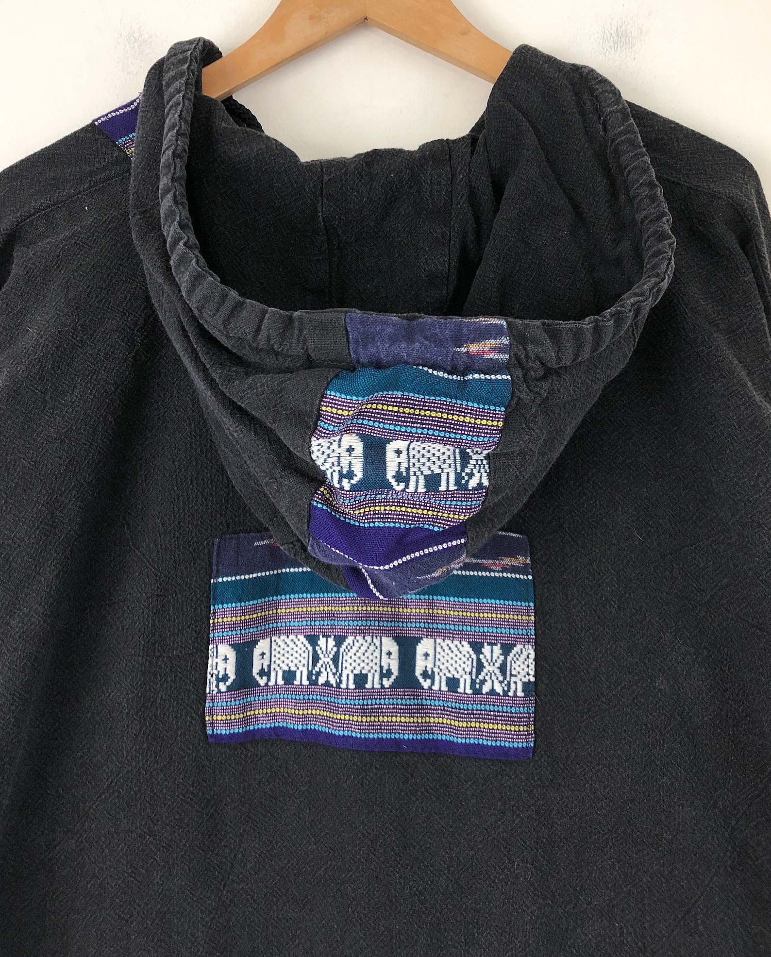 Vintage Elephant Tapestry Hoodie 90s Woven Cotton Black Etsy