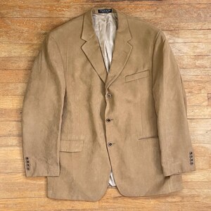 Vintage Mens Faux Suede Blazer Size 44R 1990s Tan/Beige Sport Coat Suit Jacket Microfiber