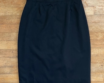Vintage Black Twill Skirt Size Small 28" Waist 1980s Poly/Rayon Straight Cut