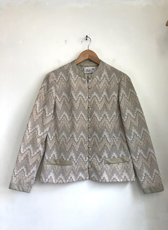 Vintage Metallic Gold Jacket | 60s Chevron Poly K… - image 2