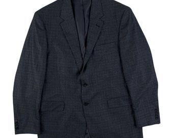 Vintage Mens Houndstooth Wool Blazer Size 44L | 1990s Blue/Brown Sport Coat Suit Jacket