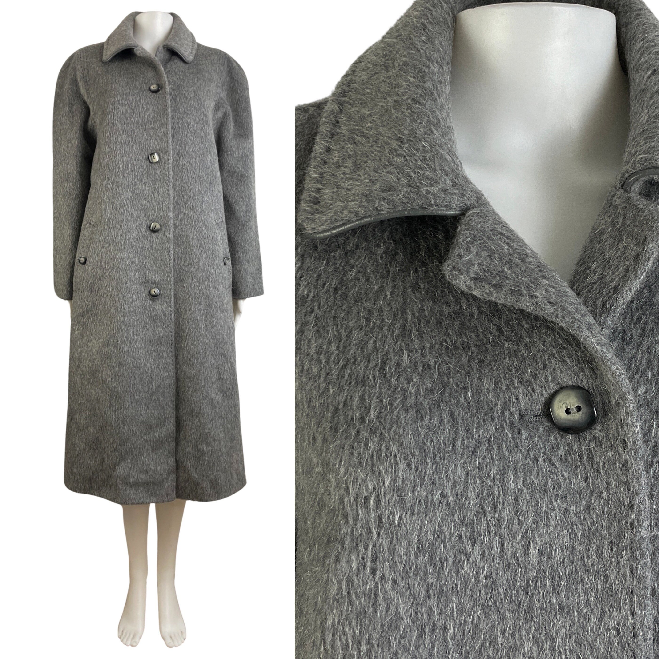 Vintage Llama Mohair Coat Womens Size Medium 1970s Gray Long