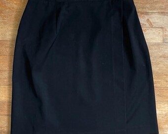 Vintage Black Twill Wrap Skirt Size Medium 30" Waist 1990s Classic Straight Cut