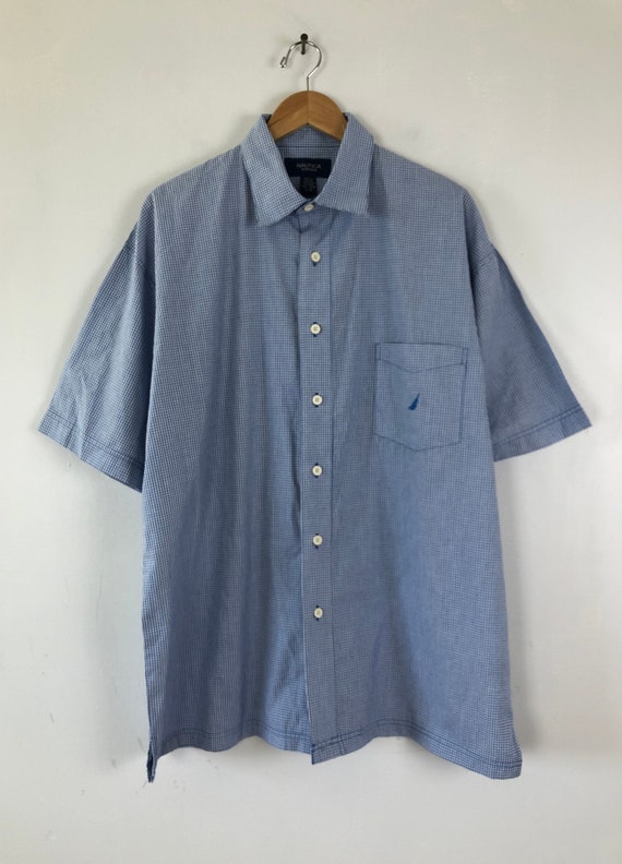 Vintage Mens Night Shirt | 90s Nautica Blue Plaid… - image 2