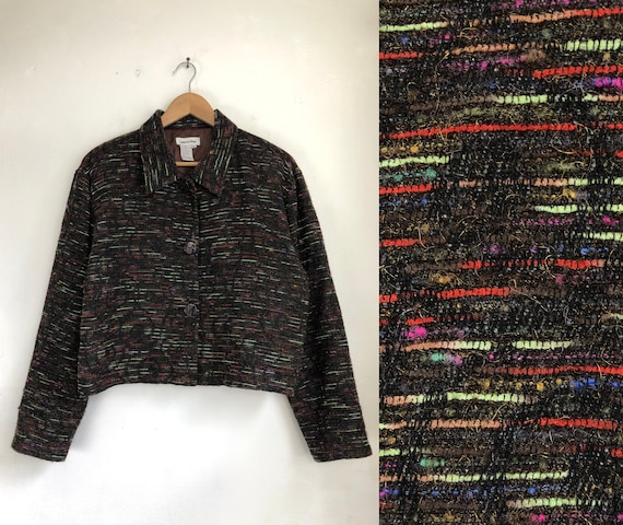 Vintage Rainbow Tweed Jacket | 90s Colorful Strip… - image 1