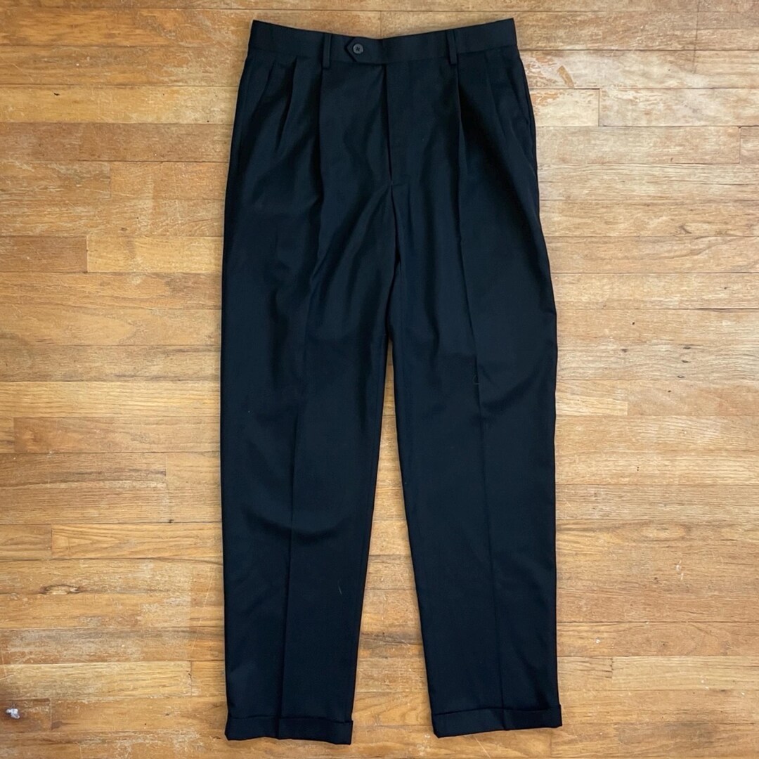 Two-pleat wool pants slacks for men, size W34 wool navy blue type Vintage Second Hand main image 1