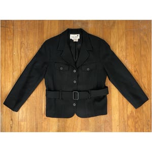 Vintage Schwarzer Woll Blazer Größe S (6) 1980er Jahre Stanley Blacker Gürteljacke