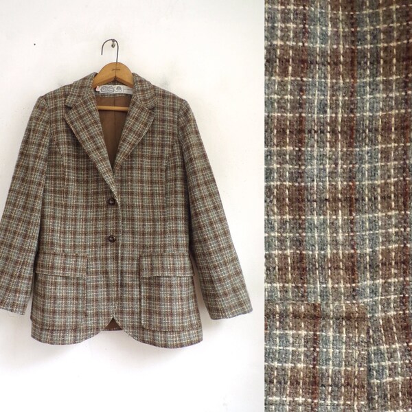 Blazer en laine à carreaux Vintage | des années 60 tartan sport manteau veste | Womens taille Small