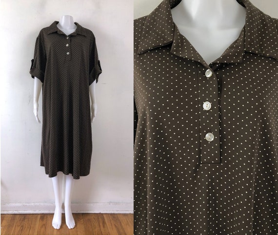 Vintage Polka Dot Dress | 70s Brown Fine Knit Coll