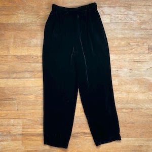 Vintage Black Crushed Velvet Pants Size Small 26" Waist 1980s Tahari High Waisted Trousers