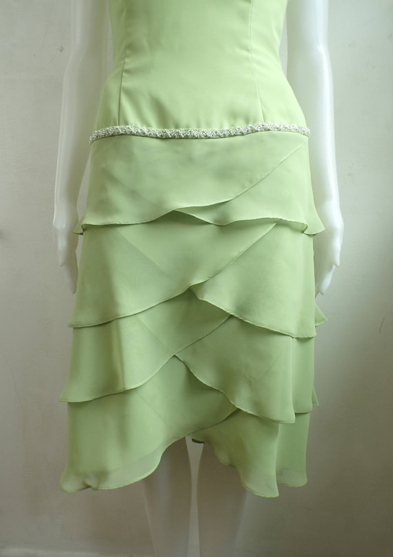 90s cocktail dress pale green tiered beaded dress… - image 3