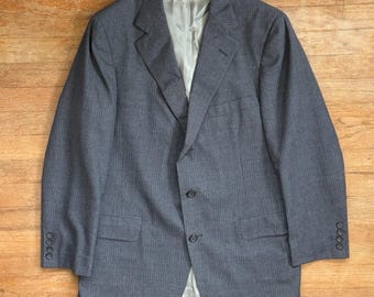 Vintage Mens Gray Pinstripe Blazer Size 40R 1980s Chaps Ralph Lauren Wool Jacket