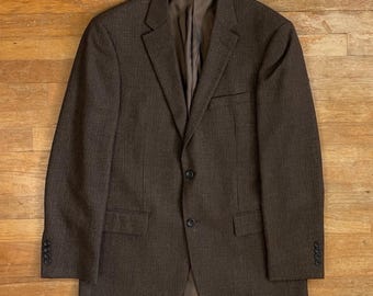 Vintage Herren Micro Karierter Blazer Größe 42L 1990er Jahre Braun / Schwarz Wolle Sport Mantel Anzug Jacke