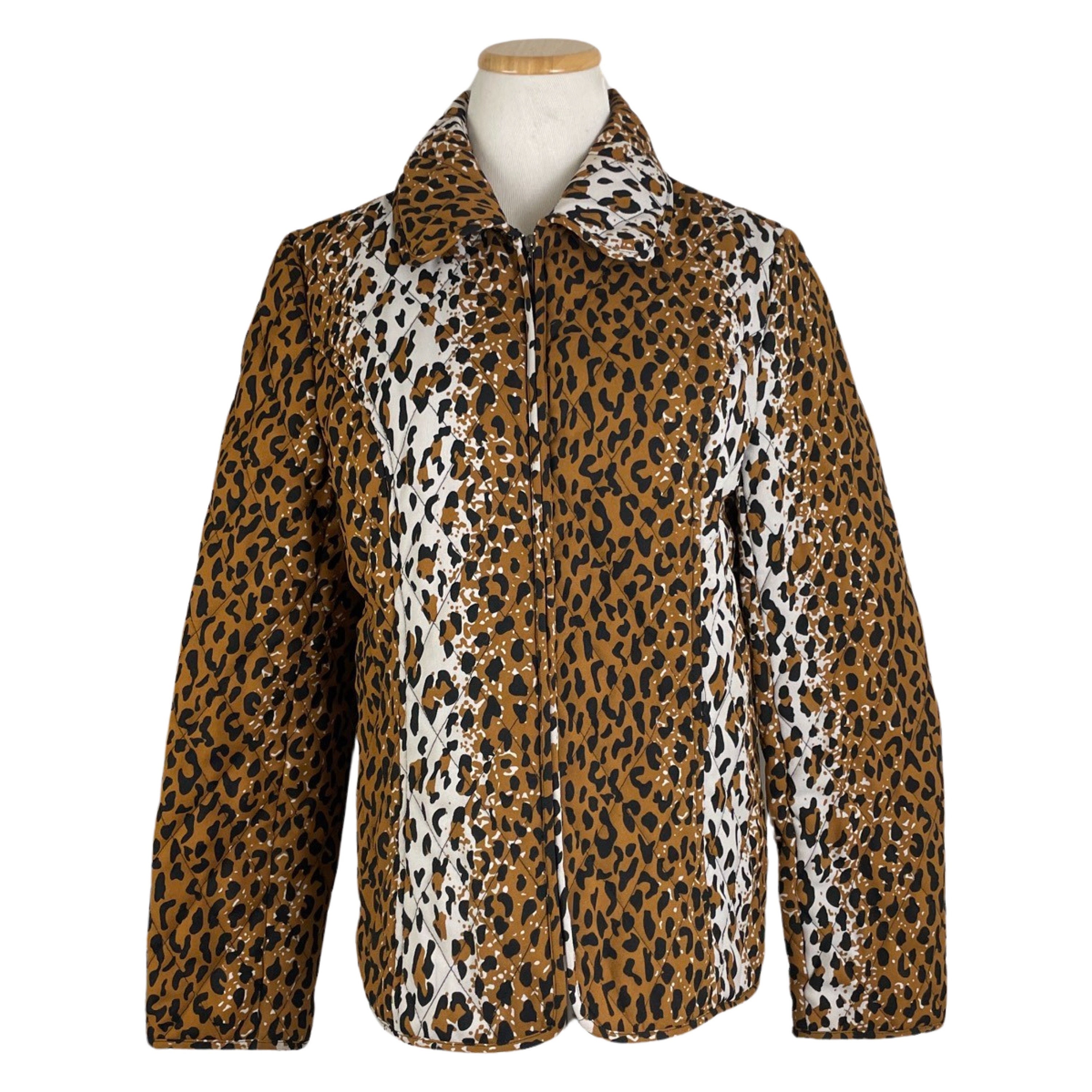 Vintage Leopard Print Quilted Jacket Size Small/medium 1990s Zip