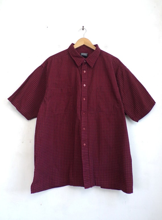 Vintage Mens Geometric Print Shirt | 90s Red Cott… - image 2