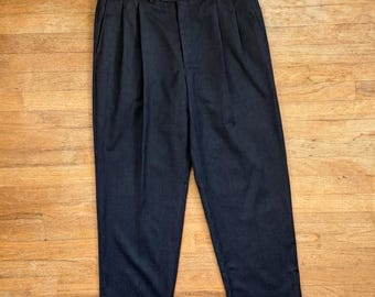 Vintage Mens Wool Pinstripe Pants Size 32x26 1970s Cropped Steel