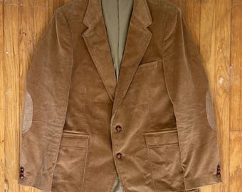 Vintage Mens Corduroy Blazer with Faux Suede Elbow Patches Size 40 1970s Waled Cotton Beige Sport Coat Suit Jacket
