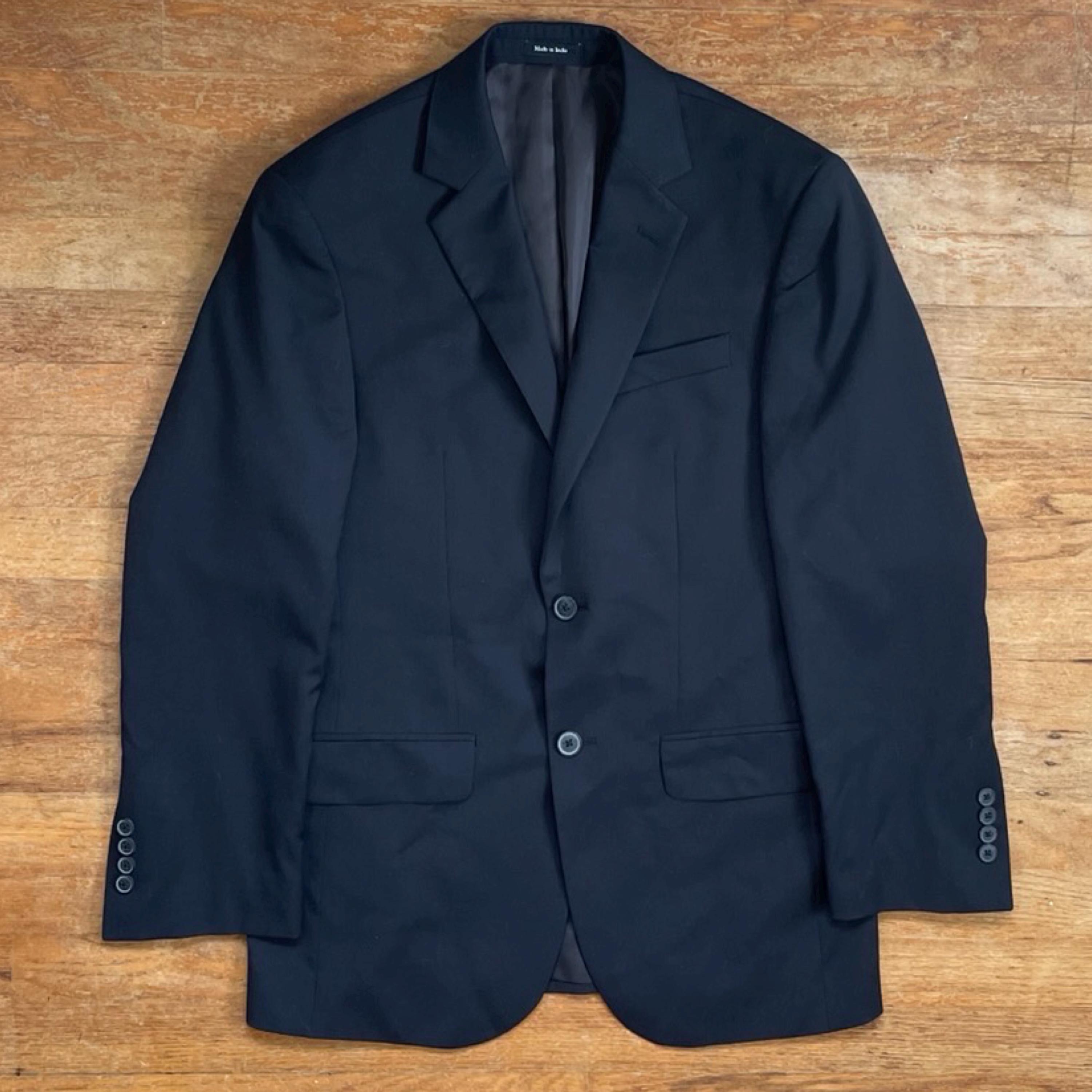 Vintage Mens Black Wool Blazer Size 36R 1990s Twill Sport Coat 
