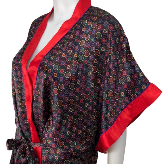 Vintage Satin Robe | 90s Geometric Floral Print B… - image 6