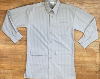 Vintage Jacket Dress Womens Size Large/XL 1990s Pinstripe Button Down Shirtdress with Pockets