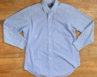 Vintage Mens Polo Ralph Lauren Dress Shirt Size Medium/Large 90s Blue Plaid Cotton Button Down