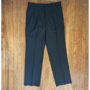 Vintage Mens Pleated Wool Dress Pants Size 34x35 1970s Gray Trousers | 34 Waist x 35 Inseam