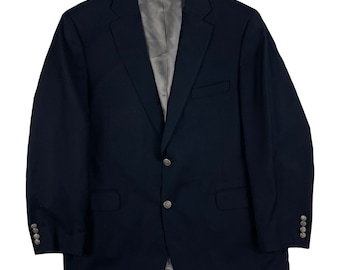 Vintage Mens Navy Blue Blazer Mens Size 44R | 1990s Twill Wool Sport Coat Suit Jacket