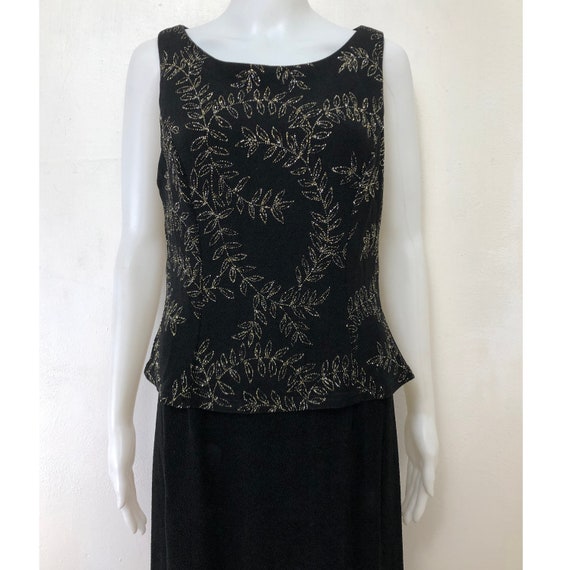 Vintage Black Maxi Dress with Glitter Leaves | 90… - image 5