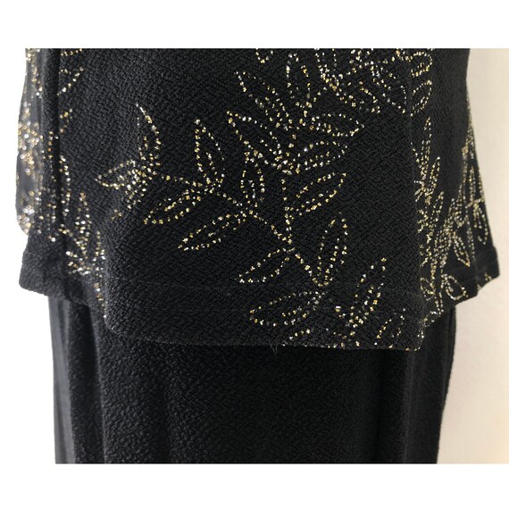 Vintage Black Maxi Dress with Glitter Leaves | 90… - image 8