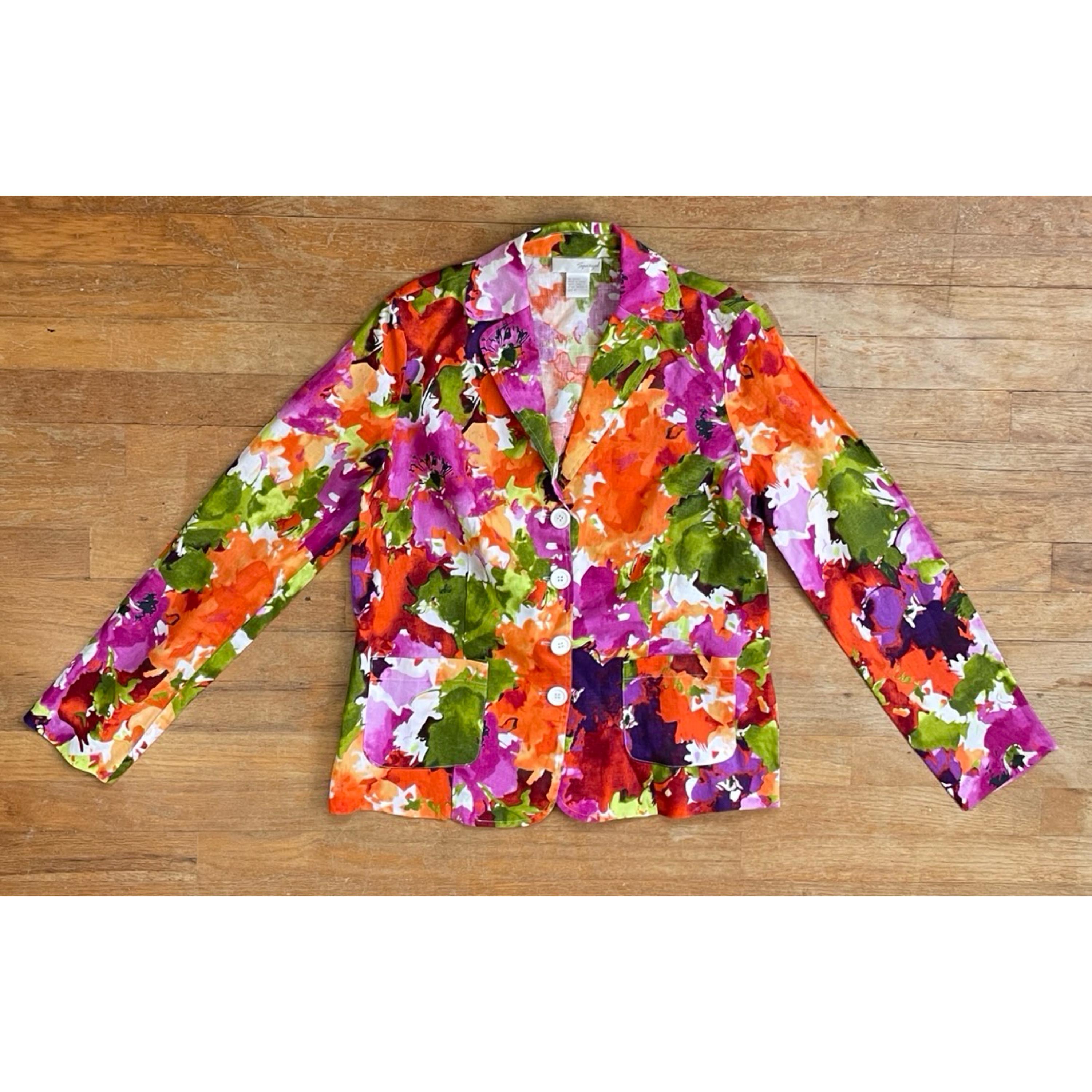 Vintage Floral Linen Jacket Size Medium Y2K Spiegel Bright