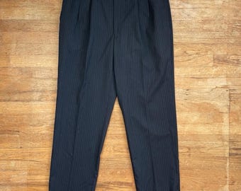 Vintage Mens Double Pleated Plaid Pants Size 34x28 1990s Charcoal