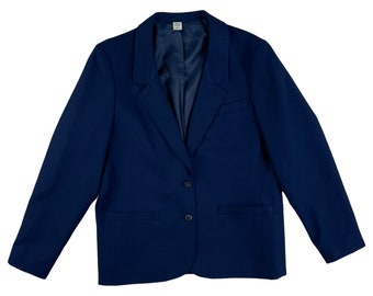 Vintage Waschbar Blauer Blazer Damen Größe L | 70er Jahre Twill Jacke mit Taschen