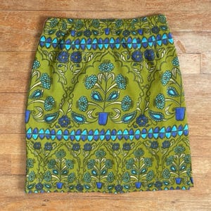 Vintage Floral Mini Skirt Size XS 25&quot; Waist 1990s Silk/Cotton Green/Blue