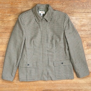 Vintage Plaid Wool Jacket Womens Size Large 1990s Olive Green Twill Wool Blazer