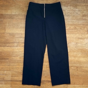 Vintage Black Pants Size Medium 30&quot; Waist 90s Woven Polyester Trousers with Exposed Zipper