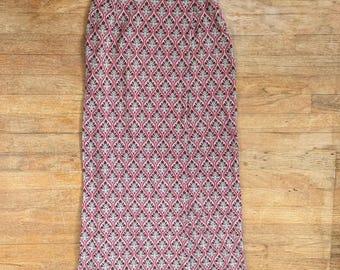Spódnica maxi z jedwabiu w kwiaty w stylu vintage, rozmiar XS, talia 26 cali, długa, lata 90., z nadrukiem w damaszku, z kopertowym wzorem