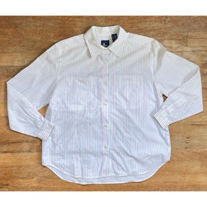 Vintage Colorful Pinstripe Blouse Size Medium/Large 1980s Boxy Oversize Collared Shirt