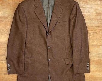 Vintage Mens Tweed Wool Blazer Size 42R 1990s Brown Sport Coat Suit Jacket