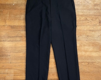 Pantaloni da viaggio vintage da uomo neri, taglia 38x28, anni '80, in poliestere/lana intrecciata, taglia 38 x cucitura interna 28