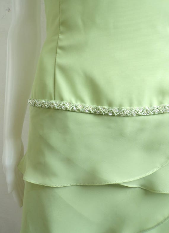 90s cocktail dress pale green tiered beaded dress… - image 4