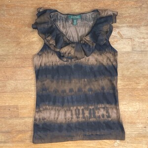 Vintage Ruffled Collar Top Size Small 1990s Lauren Ralph Lauren Ombre Cotton Shirt Knit image 2