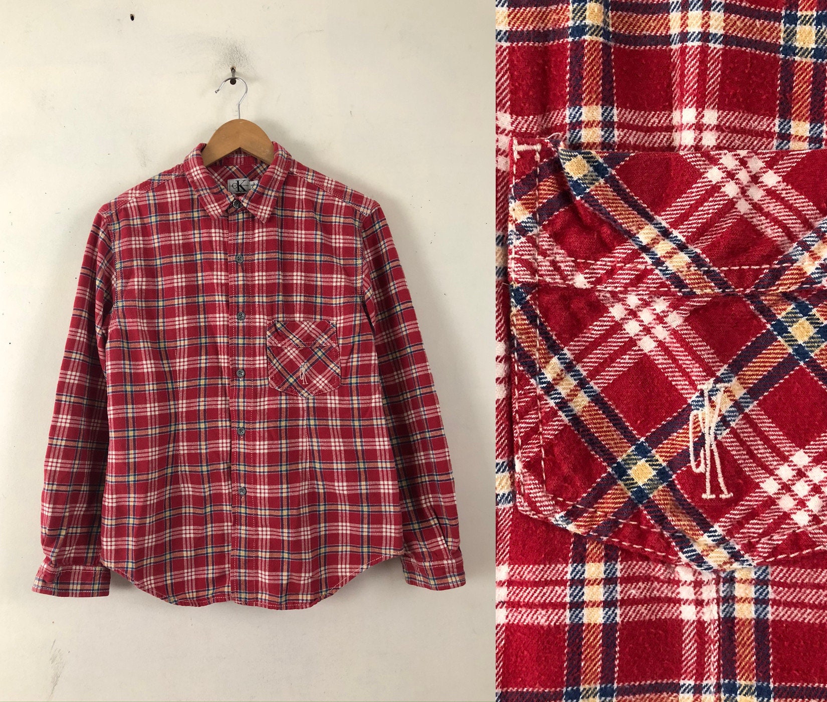 Vintage Calvin Klein Flannel Shirt 90s Red Tartan Plaid | Etsy