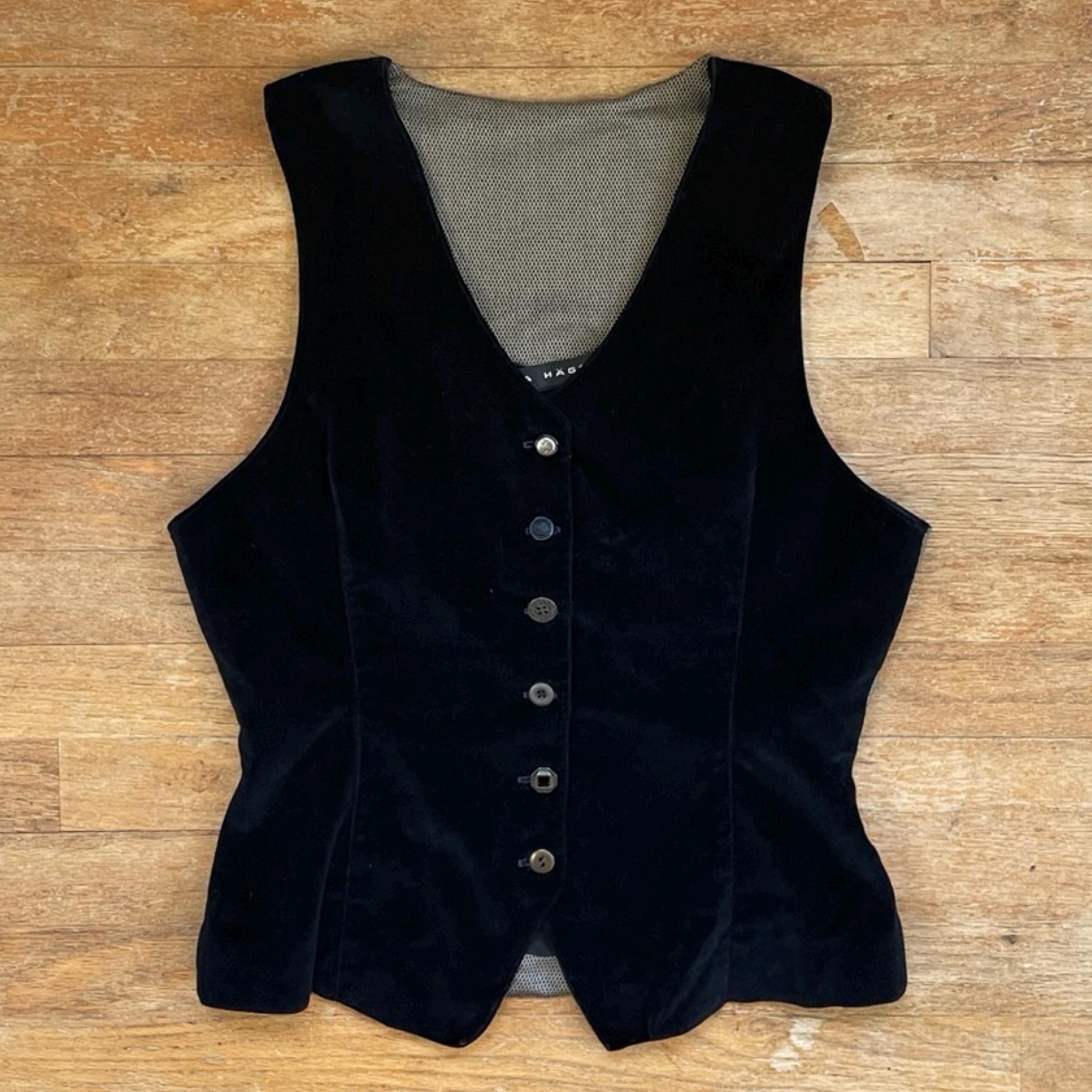 トップス 90s archive GIRBAUD black velours vest VTG Girbaud Vest Womens Large Black Velour Velvet Marithe