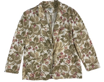 Vintage Floral Blazer Womens Size Large | 1990s Cotton/Rayon Canvas Sport Coat Jacket