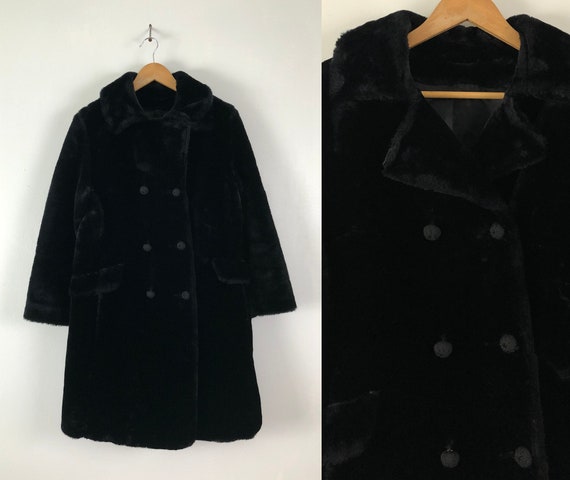 Vintage Faux Fur Coat | 60s Black Acrylic Fake Fur