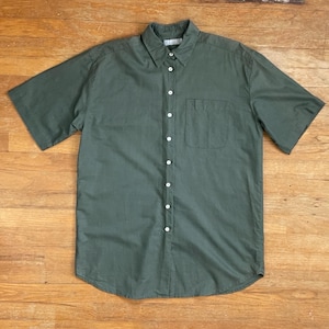 Vintage Linen/Cotton Long Blouse Womens Size XL 1990s Olive Green Collared Shirt