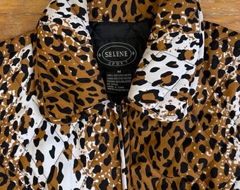 Vintage Leopard Print Quilted Jacket Size Small/medium 1990s Zip