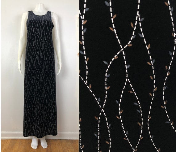 Vintage Crushed Velvet Dress | 90s Leaf Pattern St